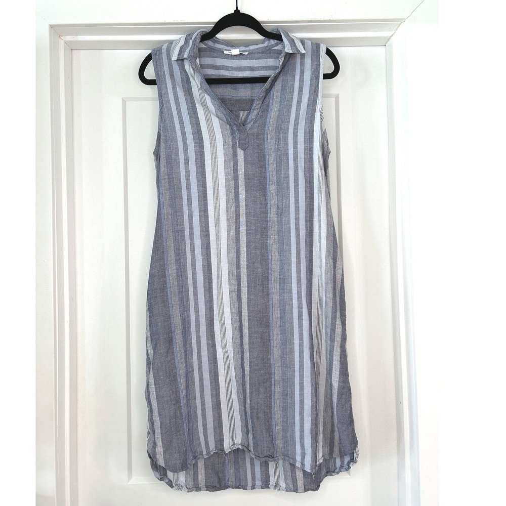 Beachlunchlounge Womens Blue Striped Sleeveless Shift Shirt Dress Medium Beach